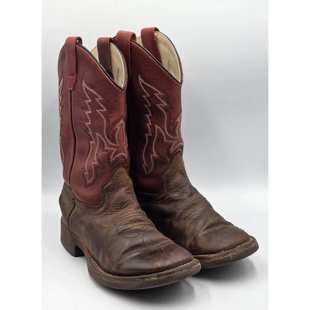 Cody James Boys Broad Square Toe Cowboy Boots Brown Leather Youth Size 2 D